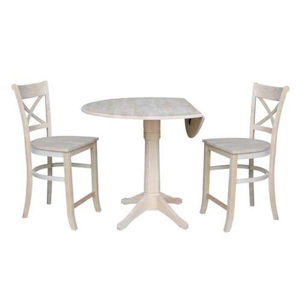 Gray and Beige 36-Inch High Round Pedestal Counter Height Table with Charlotte Stools, 3-Piece, image 3