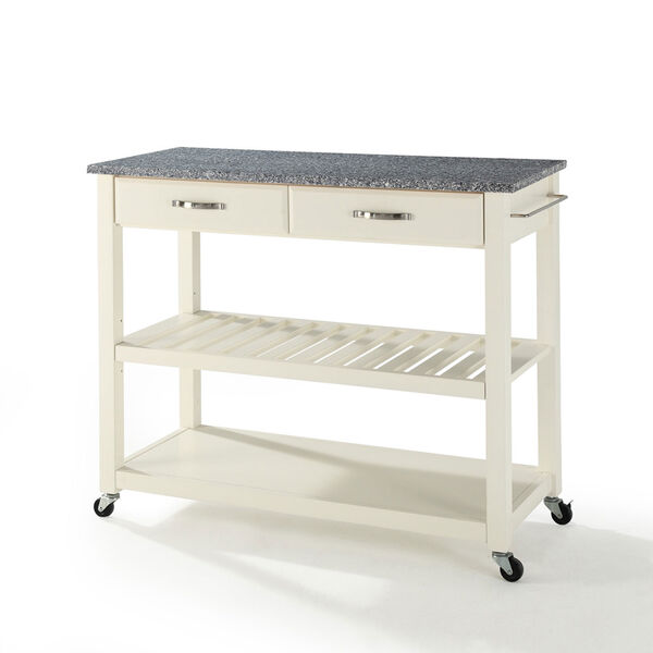 Hayden Solid Granite Top Kitchen Cart/Island With Optional Stool Storage in White Finish, image 1