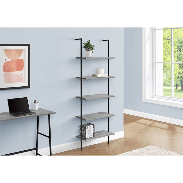 Grey and Black Ladder Bookcase with Five Shelves, image 2