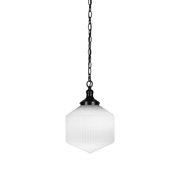 Carina Matte Black One-Light 14-Inch Chain Hung Pendant with Opal Frosted Glass, image 1