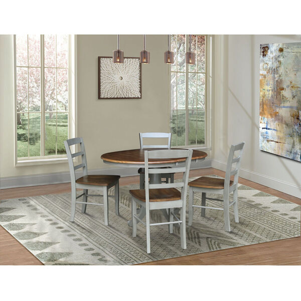 Distressed Hickory and Stone 36-Inch Round Extension Dining Table with Four Ladderback Chair, Five-Piece, image 1