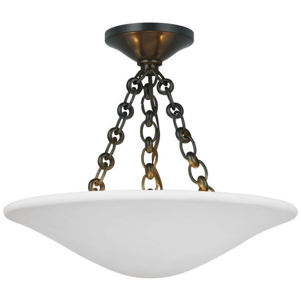 Mollino 16-Inch Semi Flush Mount in Bronze with Plaster White Shade by AERIN, image 1