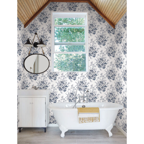 Simply Farmhouse Navy and White Heritage Rose Wallpaper, image 1