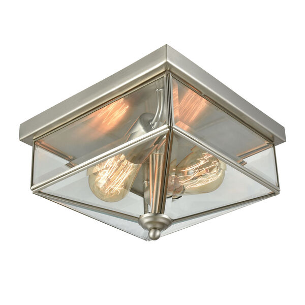 Lankford Brushed Nickel Two-Light Outdoor Flush Mount with Clear Glass Shade, image 1