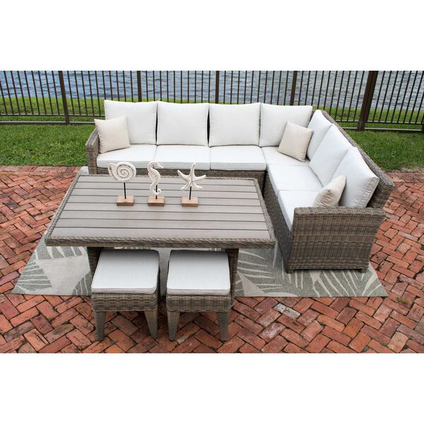 Spanish Wells Driftwood Canvas Natural Three-Piece Sectional Set, image 3