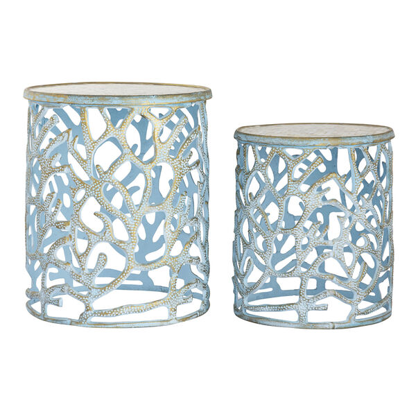 Mabley Blue Brushed Cylindrical Accent Table, Set of Two, image 1