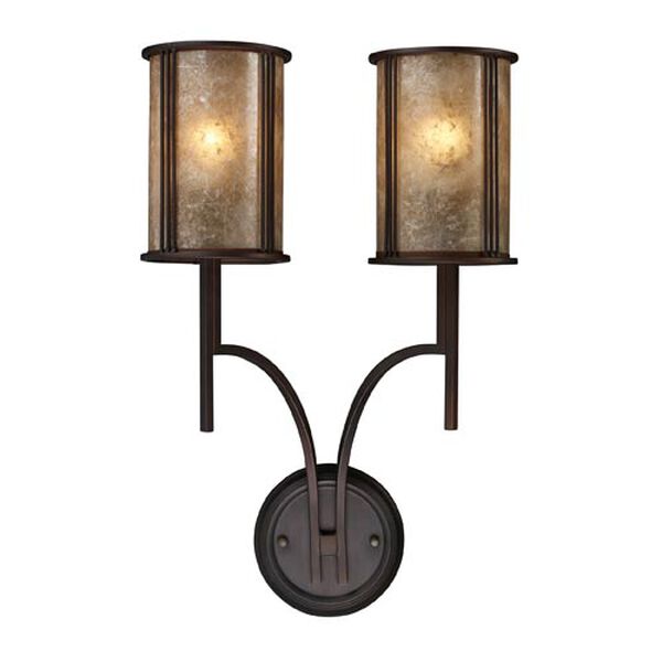 Barringer Aged Bronze Two-Light Sconce with Tan Mica Shades, image 1