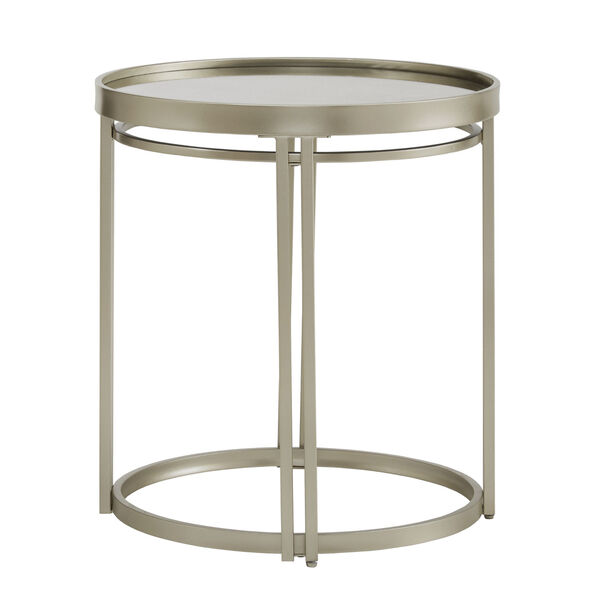 Samantha Champagne Silver Round Antique Mirror Top End Table, image 3