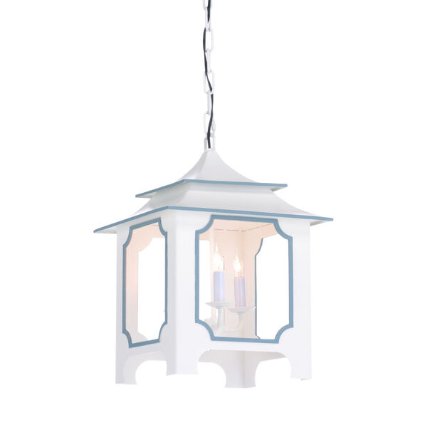Claire Bell Gray and Blue Three-Light Chandelier, image 1