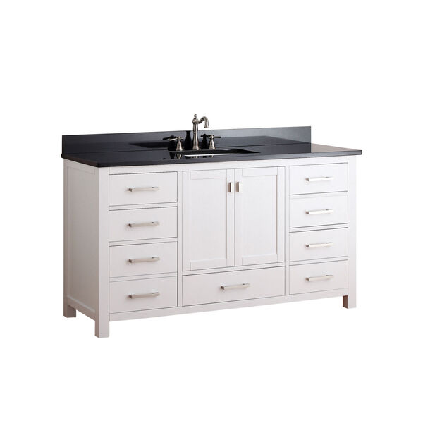 Modero 60-Inch White Single Vanity with Black Granite Top and Single Sink, image 2