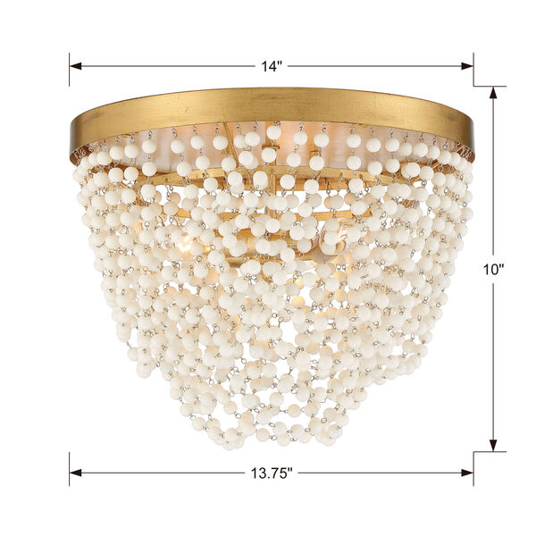 Fiona Antique Gold Three-Light Flush Mount with White Glass Bead, image 3