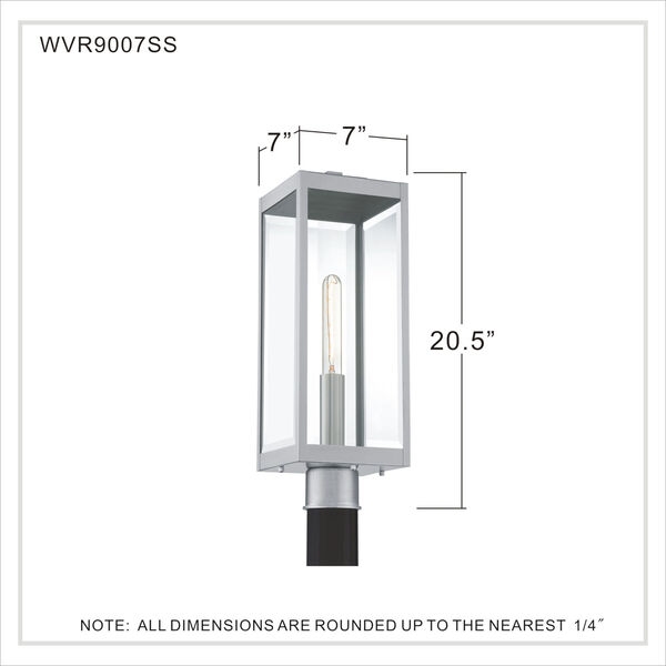 Westover Stainless Steel One-Light Outdoor Post Lantern with Transparent Beveled Glass, image 5