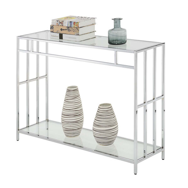 Mission Clear Glass and Chrome 12-Inch Console Table, image 2