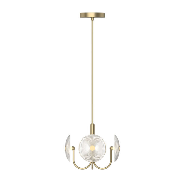 Hera Vintage Brass 13-Inch Integrated LED Pendant with Ribbed Glass, image 2