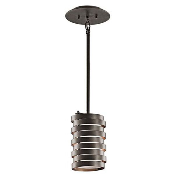 Roswell Olde Bronze One Light Mini Pendant with Satin Etched Glass Diffuser, image 2