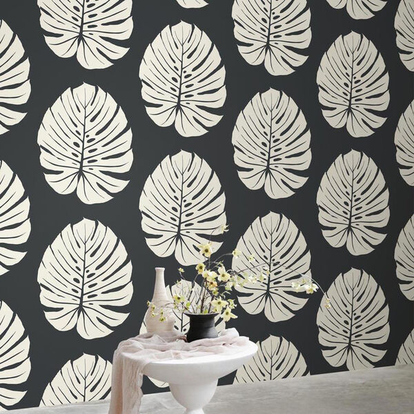 Aviva Stanoff Black Bali Leaf Wallpaper, image 2