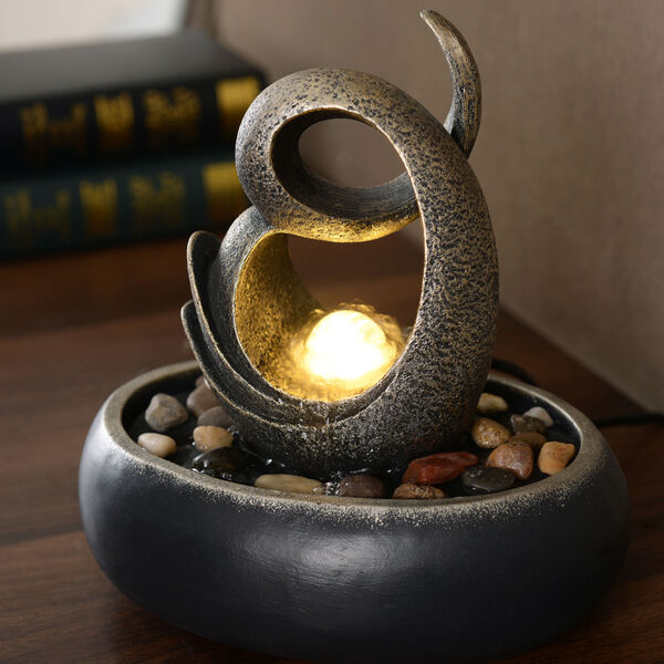 Charcoal and Bronze Table Top Fountain with LED Light, image 3