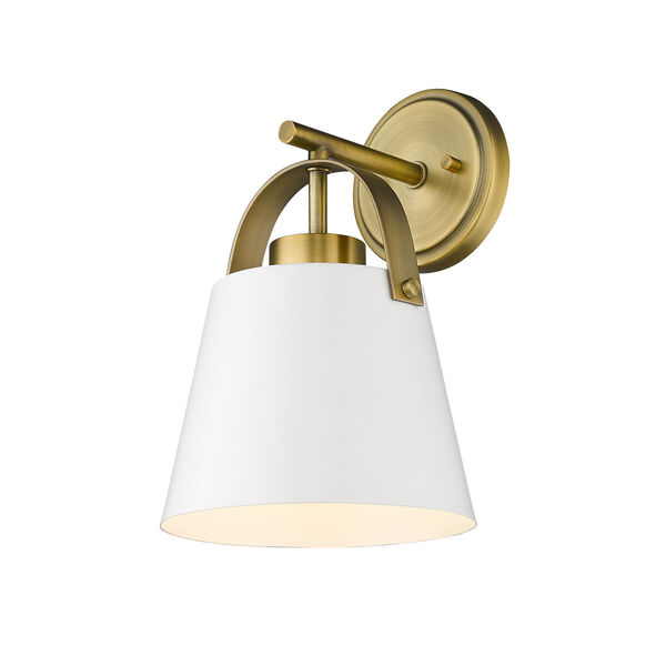 Z-Studio Matte White and Heritage Brass One-Light Wall Sconce, image 1