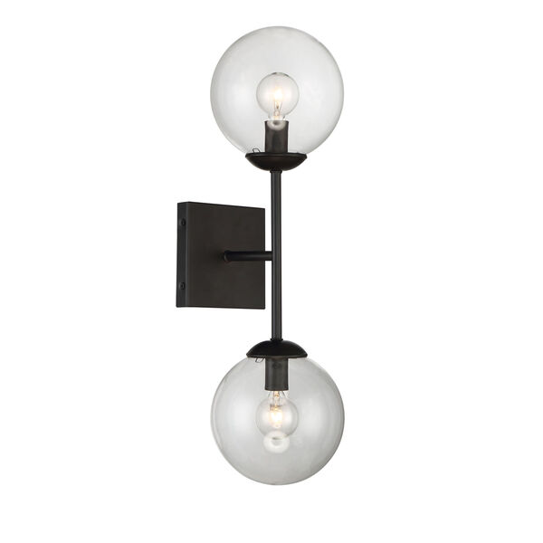 Uptown Black Globe Two-Light Wall Sconce, image 2