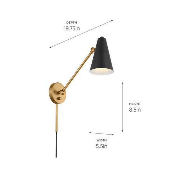 Sylvia Brass Black 20-Inch One-Light Wall Sconce with Brass Black Shade, image 4