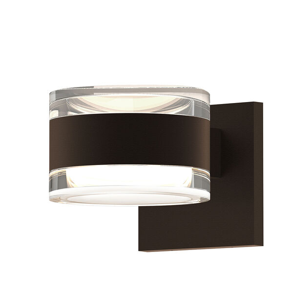 Inside-Out REALS Textured Bronze Up Down LED Wall Sconce with Cylinder Lens and Cylinder Cap - Clear Cap with Clear Lens, image 1