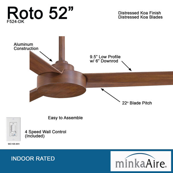 Roto Distressed Koa with Gold 52-Inch Ceiling Fan, image 9