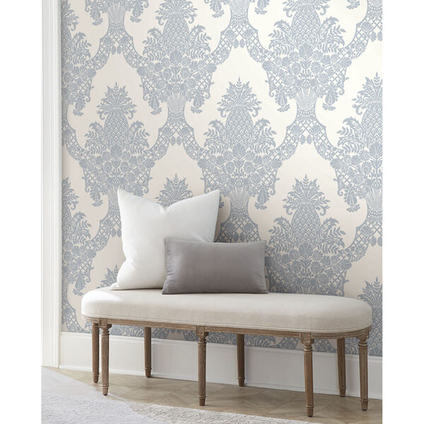 Damask Resource Library Periwinkle and White 27 In. x 27 Ft. Pineapple Plantation Wallpaper, image 1