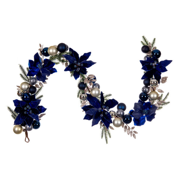 Midnight Blue 72-Inch Magnolia and Poinsettia Leaf Garland, image 1