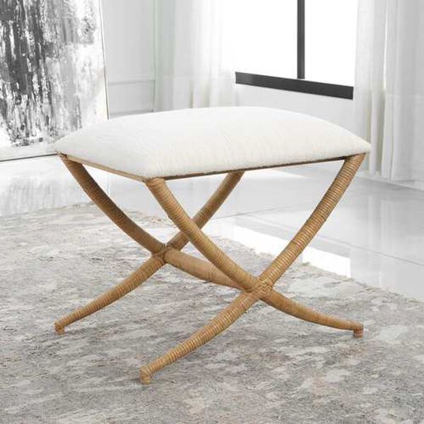Expedition Natural and White Fabric Small Bench, image 2
