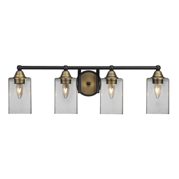 Paramount Matte Black and Brass Four-Light 9-Inch Bath Vanity with Clear Bubble Glass, image 1