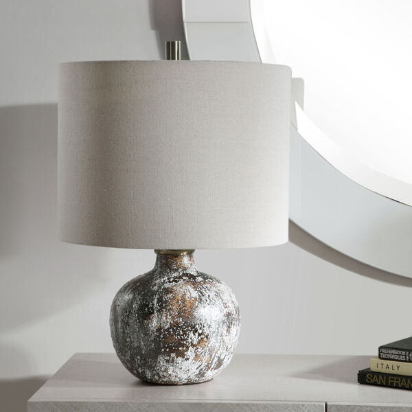 Luanda Mottled White, Aged Chocolate Bronze and Brown One-Light Accent Lamp with Round Drum Hardback Shade, image 4