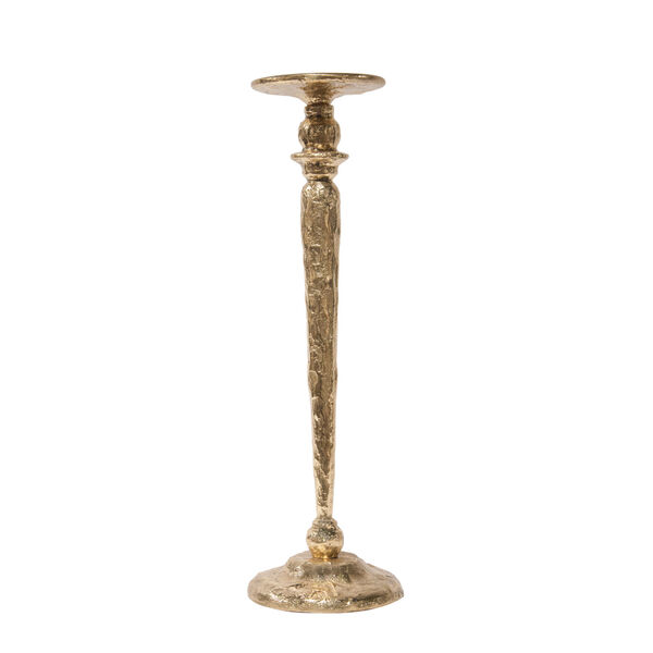 Polished Brass 18-Inch Tall Hammered Candle Holder, image 1