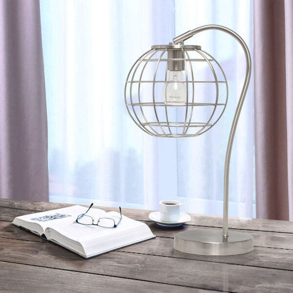 Wired Brushed Nickel One-Light Cage Table Lamp, image 4