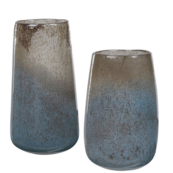 Ione Taupe and Light Blue Glass Vases, Set of 2, image 3