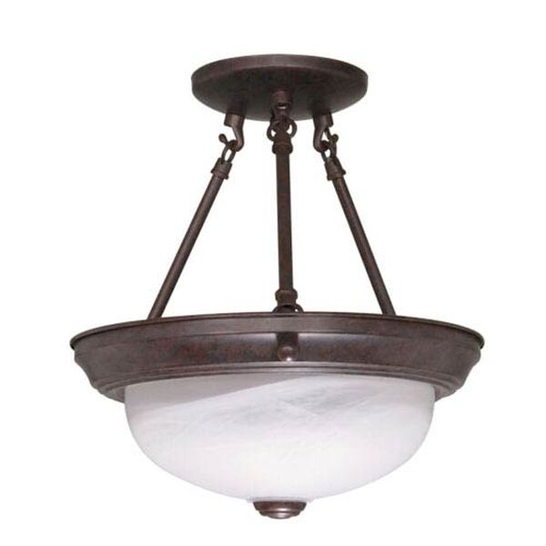 Old Bronze Two-Light Semi Flush Mount with Alabaster Glass, image 1