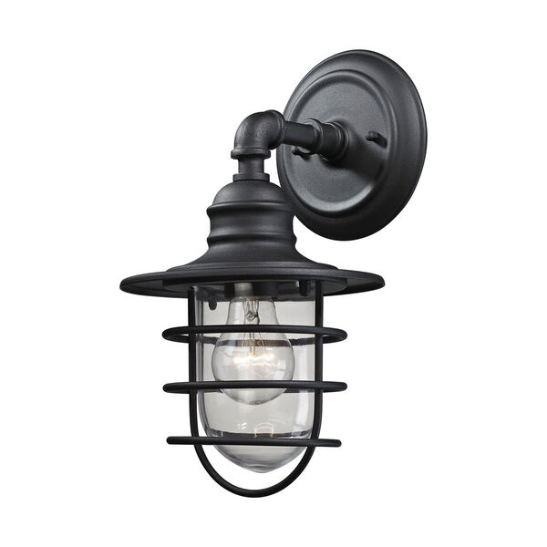Afton Textured Matte Black 7-Inch One-Light Outdoor Wall Sconce with Clear Glass, image 1