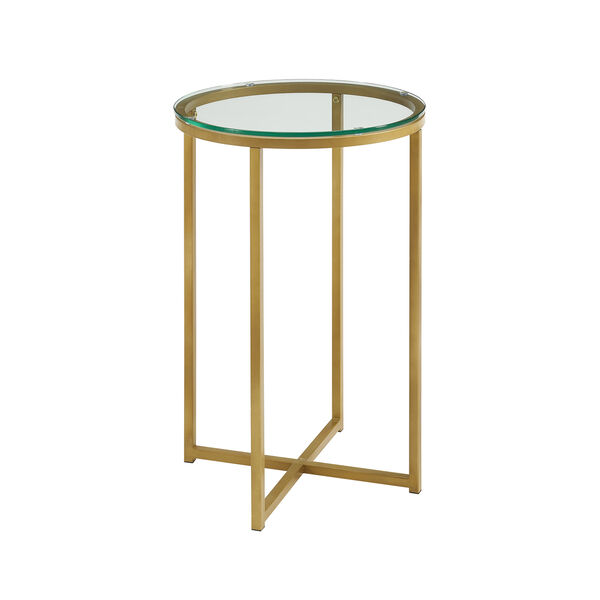 16-Inch Round Side Table - Glass/Gold, image 3
