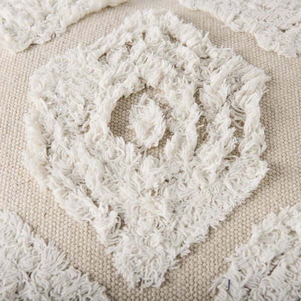 Ekanta Cream and Beige Patterned Cotton Pouf, image 6