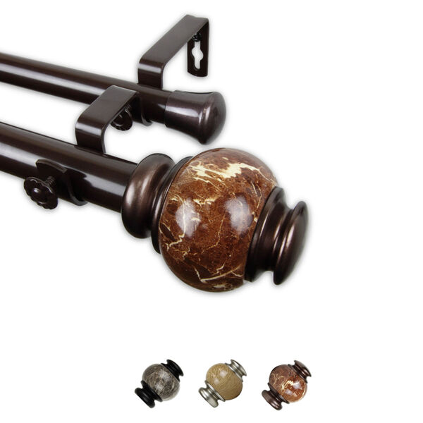 Bronze 48-Inch Marble Double Curtain Rod, image 1