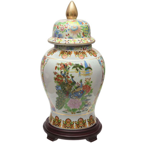 Satsuma Birds and Flowers Multicolor Porcelain Temple Jar, image 1