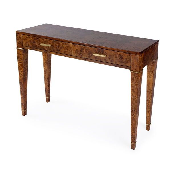 Kai Traditional Burl Console Table with Two Drawers, image 1