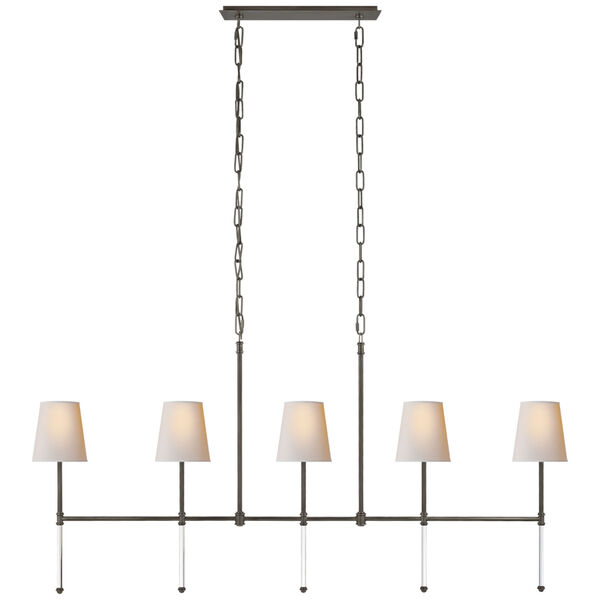 Camille Medium Linear Chandelier in Bronze with Natural Paper Shades by Suzanne Kasler, image 1