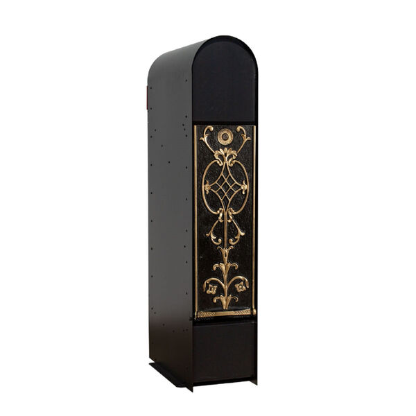 MailKeeper 150 Black and Gold 49-Inch Locking Column Mount Mailbox with Decorative Old English Design Front, image 2