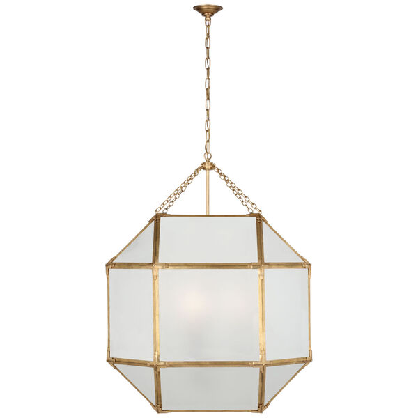 Morris Grande Lantern in Gilded Iron with Frosted Glass by Suzanne Kasler, image 1