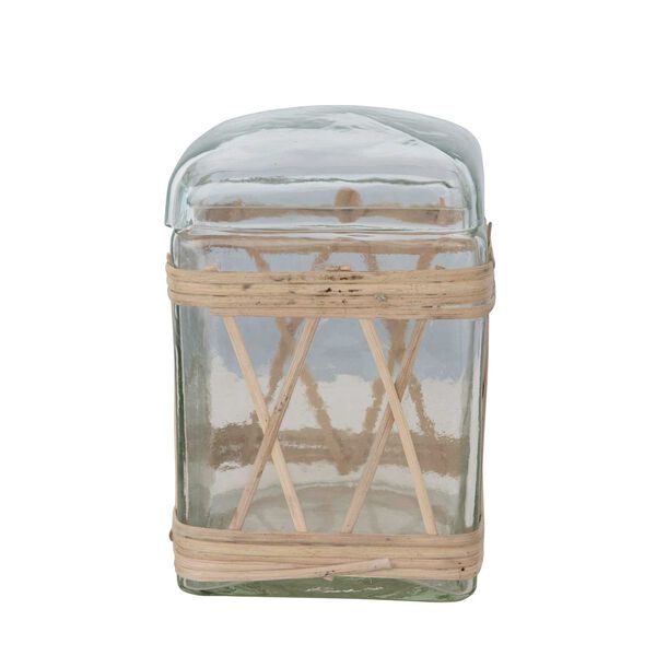 Multicolor Rattan Wrapped Glass Jar with Lid, image 1