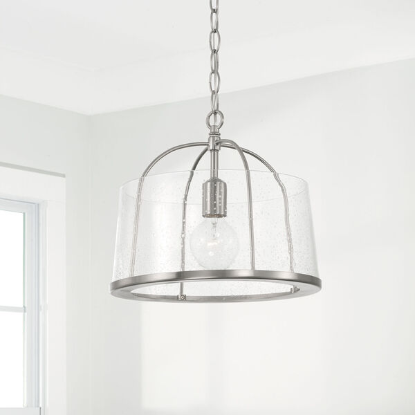 HomePlace Madison Brushed Nickel One-Light Semi-Flush or Pendant with Clear Seeded Glass, image 4