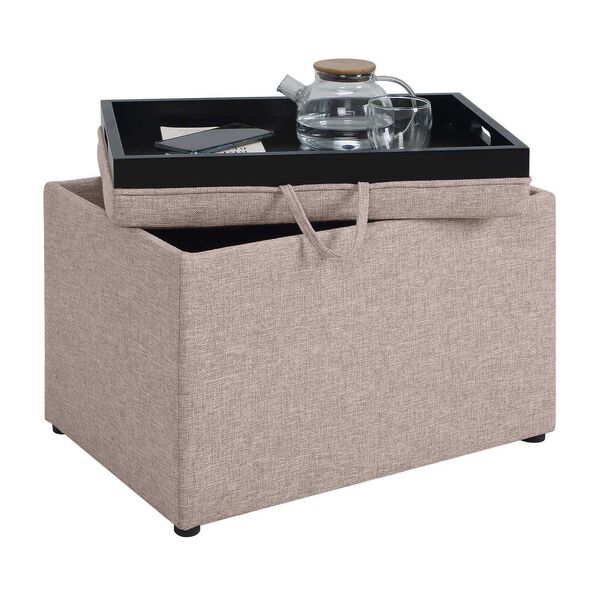 Beige Storage Ottoman with Reversible Tray, image 5