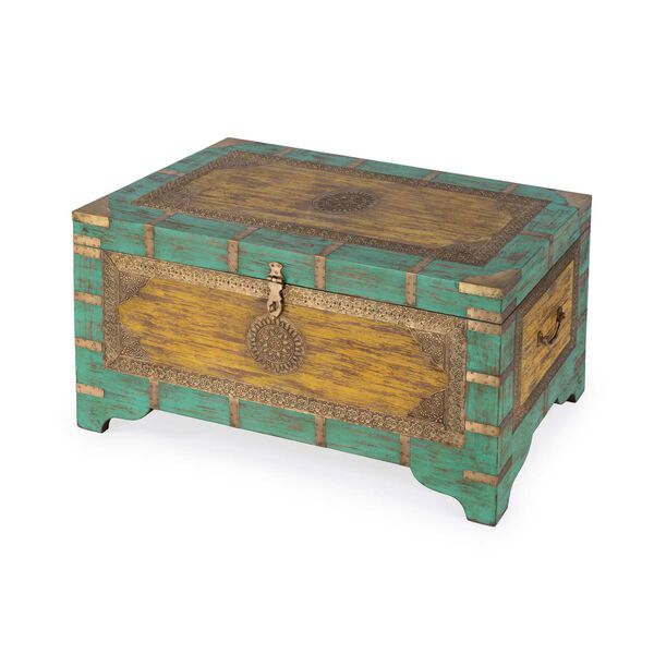 Nador Blue Brass Inlay Storage Trunk Coffee Table, image 2