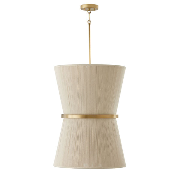 Cecilia Bleached Natural Rope and Patinaed Brass Six-Light Tapered String Foyer, image 1