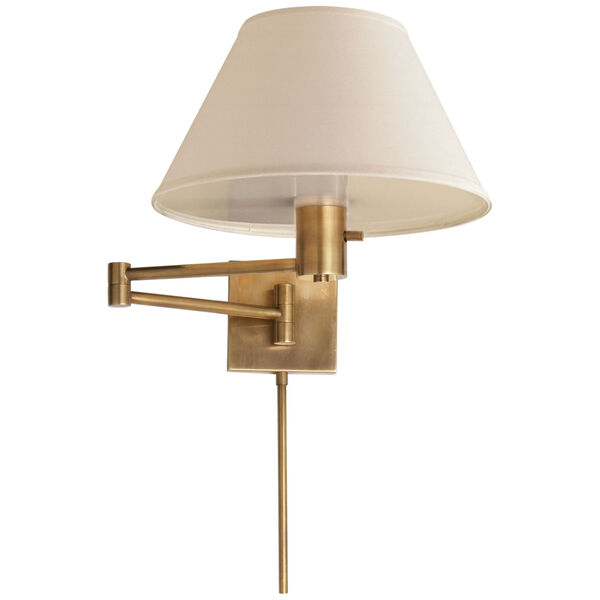 Classic Swing Arm Wall Lamp in Hand-Rubbed Antique Brass with Linen Shade by Studio VC, image 1